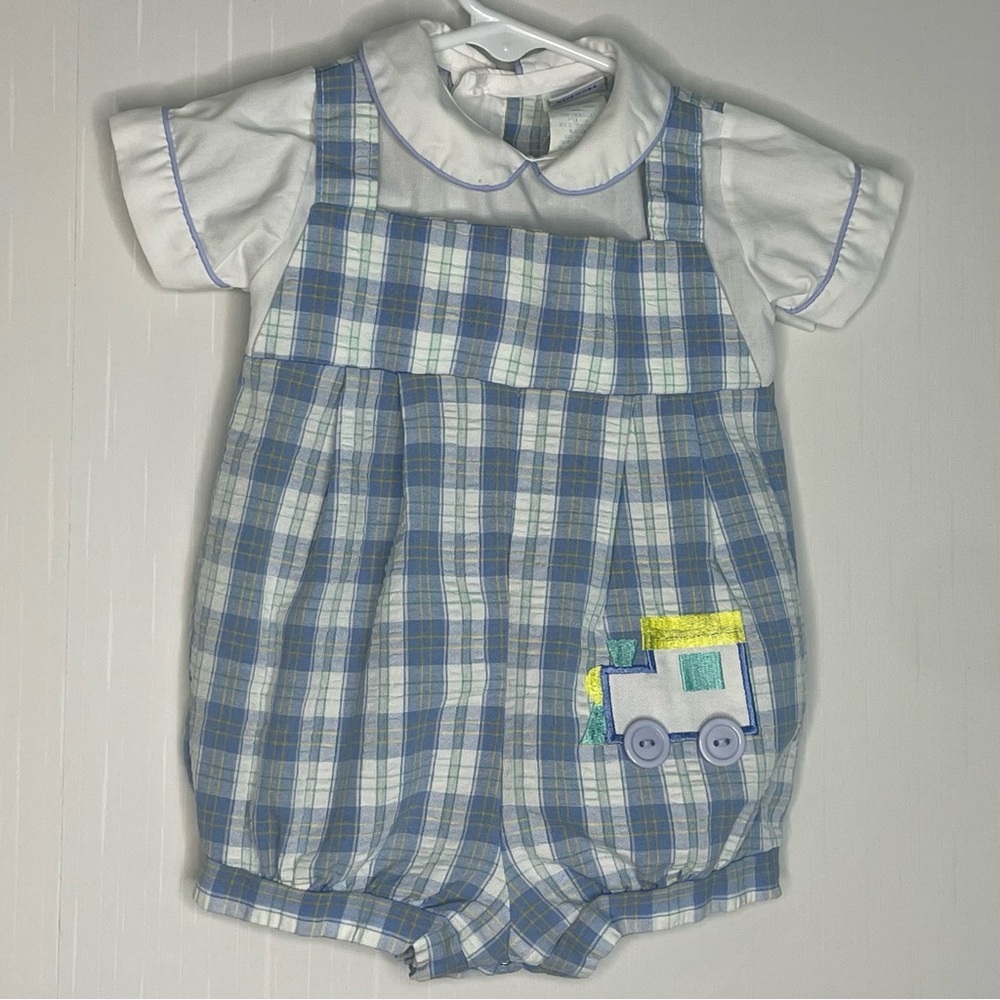 Alexis Plaid Bubble Train Romper Made in USA 3 months 10-13 pounds Vintage